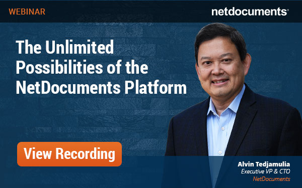 thumbnail for webinar entitled "Unlimited Possibilities of the NetDocuments Platform"